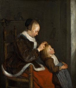 Mutter entlaust das Haar ihres Kindes von Gerard ter Borch