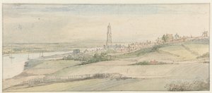 Ansicht von Rhenen und dem Rhein von Osten