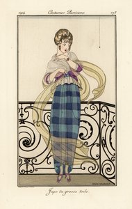 Frau in einem großen Toile-Rock, die Angst vor einer Spinne hat von Gerda Marie Frederike Wegener