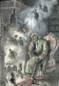 Ein alter Mann erinnert sich an die Stationen seines Lebens (Ehe, Krieg, Tod von Verwandten, Kindheit). Gravur aus „Die Bedürfnisse des Lebens“ von Rengade