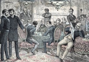 Gesellschaft und soziales Leben: Männerclub für Spiele und Glücksspiel. Gravur aus „Les besoins de la vie“ von Rengade