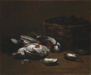 Stillleben mit toten Vögeln und einem Korb Austern, ca. 1860 - 1880 von Germain Ribot