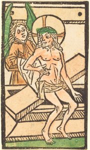Christus sitzt auf seinem Grab mit einem Engel