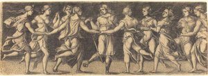 Apollo tanzt mit den neun Musen