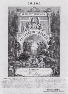 Werbung für Mattoni Mineralwasser und andere Produkte aus dem Kurort Karlsbad (Karlovy Vary), Böhmen