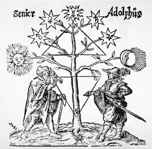 Alchemistischer Baum, Diagrammatisch und Emblematisch, aus Museum Hermeticum von Thomas Norton (1749) illustriert in einer Geschichte der Magie, veröffentlicht Ende des 19. Jahrhunderts