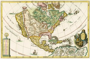 Nordamerika-Karte mit Kalifornien als Insel, aus Heinrich Scherers Geographia hierarchica von German School