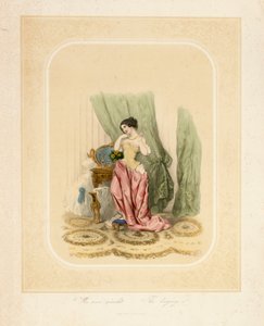 Eine elegante Dame an ihrem Schminktisch, gedruckt von F. Sala & Co, Berlin, ca. 1850 von German School