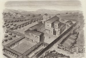 Antikes griechisches Landhaus in Al-Barah, Syrien. Illustration für Bilder-Atlas (Gravur)