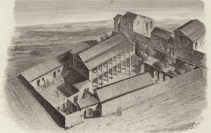 Antike griechische Häuser in Moudleja, Syrien. Illustration für Bilder-Atlas (Stich)