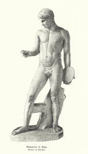 Antike griechische Statue eines Diskuswerfers in Ruhe von German School