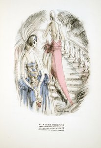 Auf der Treppe, Abendkleider von Wiener, aus Styl, veröffentlicht 1922