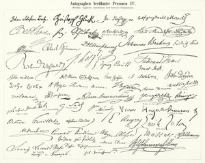 Autogramme berühmter Personen: Komponisten, Musiker und englische, französische und deutsche Schriftsteller (Stich) von German School