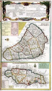 Barbados und Jamaika, Detail aus einer Karte der englischen Kolonien in der Karibik, veröffentlicht von Homanns Erben, Nürnberg, um 1750 (Detail) von German School