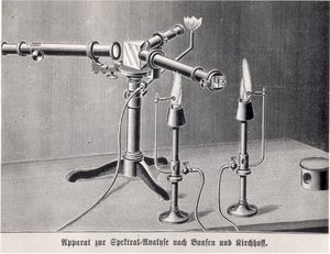 Bunsen-Kirchhoff-Spektroskop, erfunden von Robert Bunsen und Gustav Kirchhoff, 1859 von German School