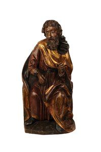 Geschnitzte Lindenholzskulptur eines Propheten, schwäbisch, ca. 1500