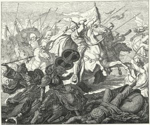 Karl Martell in der Schlacht von Poitiers, 732 (Gravur) von German School