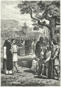 Christliche Missionare in England (Gravur) von German School