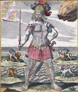Kolossaler König reitet über sein Reich, ca. 1750 von German School