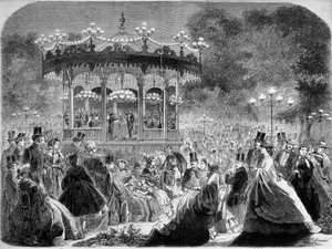 Konzert am Musikpavillon der Champs-Elysées, deutsche Gravur um 1861 von German School