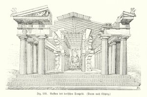 Bau eines antiken griechischen dorischen Tempels (Stich)