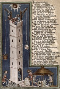 Bau des Turms von Babel, Kopie eines Manuskripts aus dem 15. Jahrhundert von German School