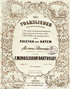 Titelblatt der Partitur für Drei Volkslieder von Felix Mendelssohn von German School