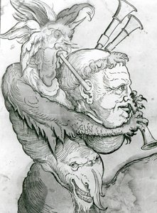 Teufel spielt Menschenkopf als Dudelsack, 1144