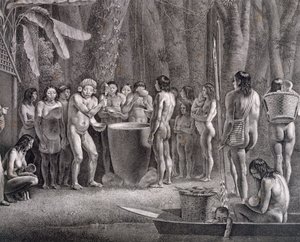 Trinkfest der Coroados-Stammes, ca. 1835-50 von German School