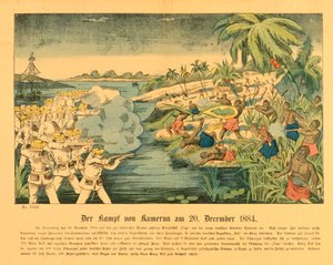 Duala-Aufstand in Deutsch-Kamerun, mit der SMS Olga im Hintergrund, 20. Dezember 1884
