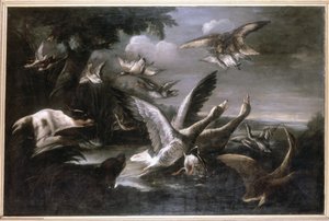 Adler, Wildgänse und Hunde von German School