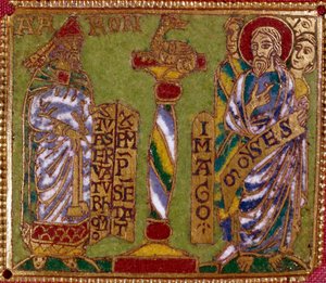 Emailplatte darstellend die Propheten Aaron und Moses. Rheinische Schule. 12. Jahrhundert. Florenz, Nazionale Museo del Bargello von German School