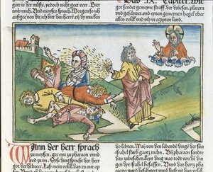 Exodus 9:8-12 Die sieben Plagen Ägyptens: Mose und die Plage der Beulen, aus der Nürnberger Bibel (Biblia Sacra Germanaica) von German School