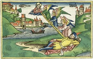 Genesis 28:10 Jakobs Leiter, aus der Nürnberger Bibel (Biblia Sacra Germanaica) von German School