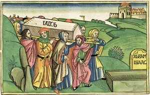 Genesis 49:28-33 Das Begräbnis Jakobs, aus der Nürnberger Bibel (Biblia Sacra Germanaica) von German School