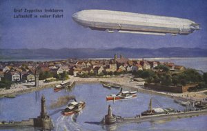 Luftschiff von Graf Ferdinand von Zeppelin im Flug von German School