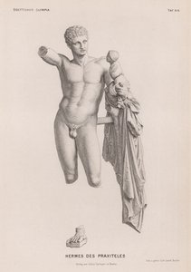 Hermes und der kleine Dionysos, Skulptur zugeschrieben Praxiteles, ausgegraben in Olympia, Griechenland (Gravur)