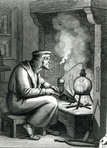 Illustration aus Goethes Faust, die Mephistopheles zeigt, wie er einen Homunkulus erschafft, 1854