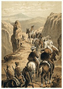 Illustration der Eroberung des Amazonas durch Europäer. In „De Bootslieden der Amazon-River“, Karl Muller, Niederlande von German School