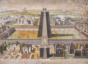 Imaginäre Rekonstruktion des Haupttempels (Templo Mayor) in Mexiko-Stadt von German School