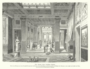 Innenraum eines römischen Hauses (Gravur) von German School