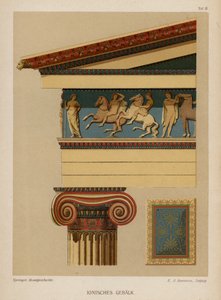 Ionisches Gebälk, antike griechische Architektur (Farblithografie)