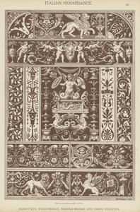 Italienische Renaissance, Sgraffitos, Holz-Mosaik, Marmor-Mosaik und Basso Relievos