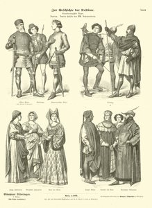 Italienische Kostüme, zweite Hälfte des 14. Jahrhunderts