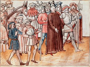 Jan Hus wird gefangen genommen und zum Scheiterhaufen verurteilt (Miniatur) von German School