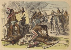Indianer-Krieger nehmen die Skalps ihrer Feinde (kolorierte Gravur) von German School