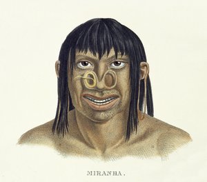 Einheimischer Mann des Miranha-Stammes mit Nasenschmuck, aus Atlas einer Reise in Brasilien von Johann Baptist von Spix (1781-1826) und Karl Friedrich Philipp Martius (1794-1868), veröffentlicht ca. 1835-50 von German School