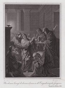 Nikodemus bringt die Dornenkrone in die Versammlung der jungen Leute (Gravur) von German School