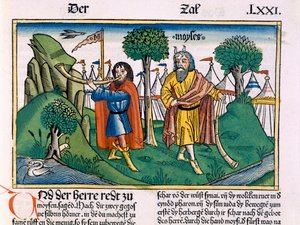 Numeri 2 Die Lageraufteilung der Israeliten, aus der Nürnberger Bibel (Biblia Sacra Germanaica)