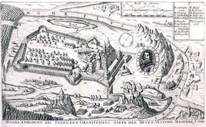 Plan der Granitfestung bei New Serinwar im Jahr 1664, Illustration aus einem Buch über die osmanischen Feldzüge in Europa, graviert von Paul Furst (c.1605-66) von German School